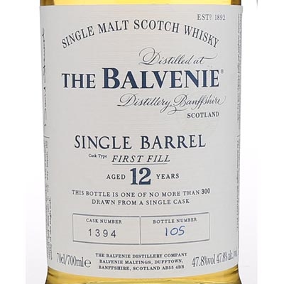 百富12年单桶单一麦苏格兰芽威士忌 The Balvenie Single Barrel First Fill 12 Year Old Single Malt Scotch Whisky 700ml