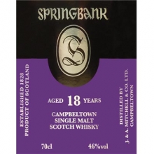 云顶18年单一麦芽苏格兰威士忌 Springbank Aged 18 Years Campbeltown Single Malt Scotch Whisky 700ml