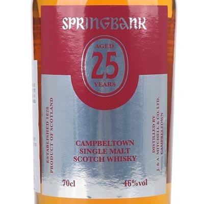 云顶25年单一麦芽苏格兰威士忌 Springbank 25 Year Old Campbeltown Single Malt Scotch Whisky 700ml